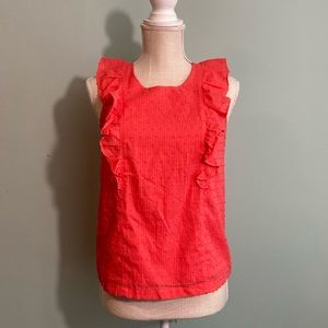 J.Crew NWT
Size 0 
Coral sleeveless blouse with ruffles